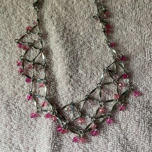 Silver Necklace with Pink Accents